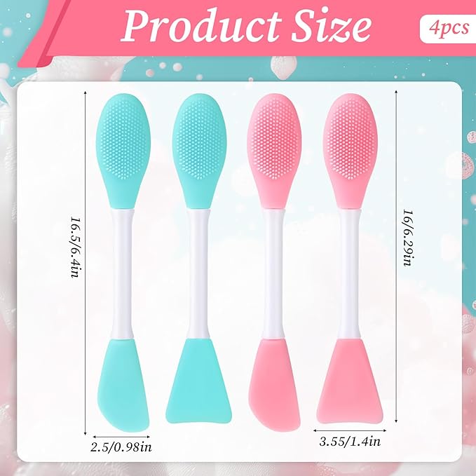 4 Pcs 2 in 1 Double-Sided Facial Scrubber Brush Tool, Facial Cleansing Brush, Face Masks Skincare Brushes for Pore Cleansing, Remove Blackheads, Makeup Skincare Removal