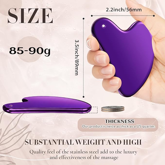 Nuanchu Stainless Steel Gua Sha Facial Tool, Metal Gua Sha for Lymphatic Drainage, Guasha Face Sculpting Double Chin Reduce with Pouch Mother Day Self Care Gift(Purple)