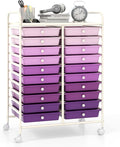Giantex 20 Drawers Rolling Cart, Mobile Storage Drawer Cart, Classroom Organizer Cart for Office School Supplies Tools Scrapbook Paper Craft Small Printer, Utility Cart on Wheels, Gradient Purple