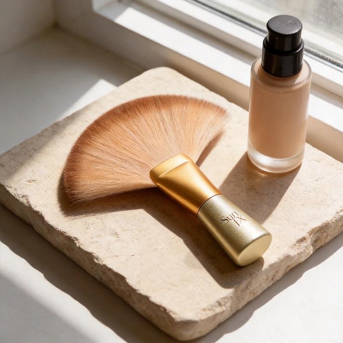Large Professional Fan Brush, Fluffy Brush for Loose Powder, Setting, Bronzer & Highlighter. Flawless Spray Tan Application, Body Makeup or Salon Essentials.