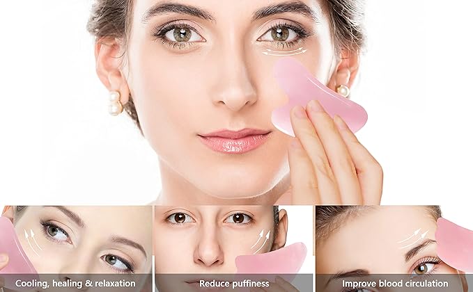Rose Quartz Gua Sha and Jade Roller Set – Guasha Face Massage Tool Lymphatic Drainage Massager, Face Sculpting Tool for Facial Lifting & Tightening, Anti-Wrinkles, Anti-Aging & Skin Rejuvenation