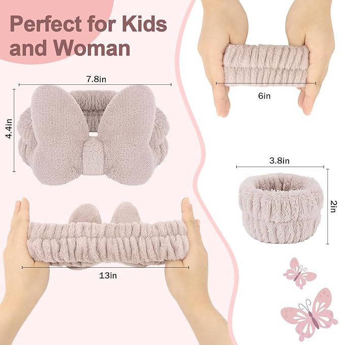 CAVETEE Spa Headband for Washing Face, 4 Pack Fuzzy Skincare Cute Butterfly Hair Band for Shower Yoga Beauty Soft Makeup Skin Care Hair Accessories for Women