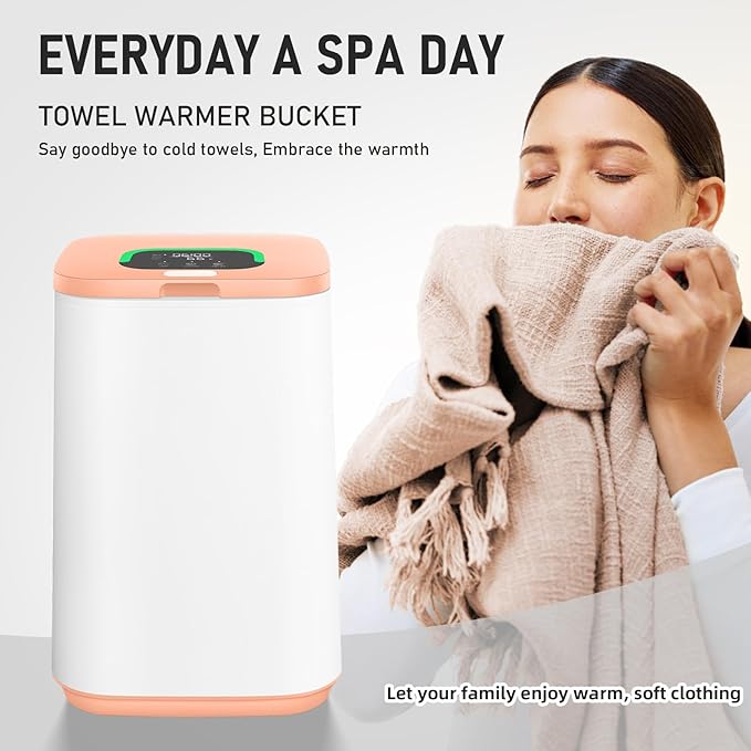 Towel Warmer for Bathroom, 23L Large Towel Warmers, Heated Towel Warmer Bucket with LED Display, 3 Heating Modes, 20/40/60 Min, Auto Shut Off, Child Lock, Hot Towel Heater Warmer Spa, Orange