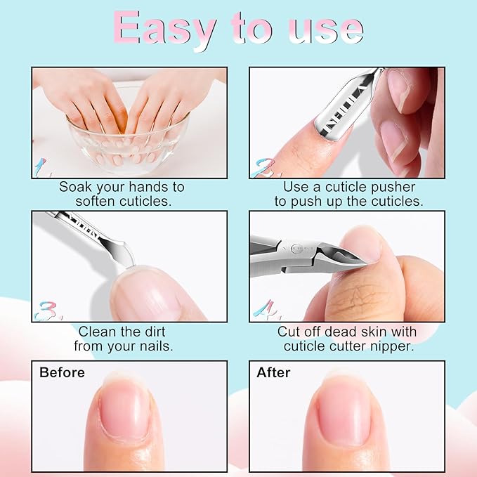 NXJ INFILILA Cuticle Pusher and Cuticle Cutter, 2Pcs Pink Cuticle Pusher Tool Stainless Triangle Cuticle Peeler Scraper Manicure Pedicure Tools Cuticle Remover Kit for Nail Care