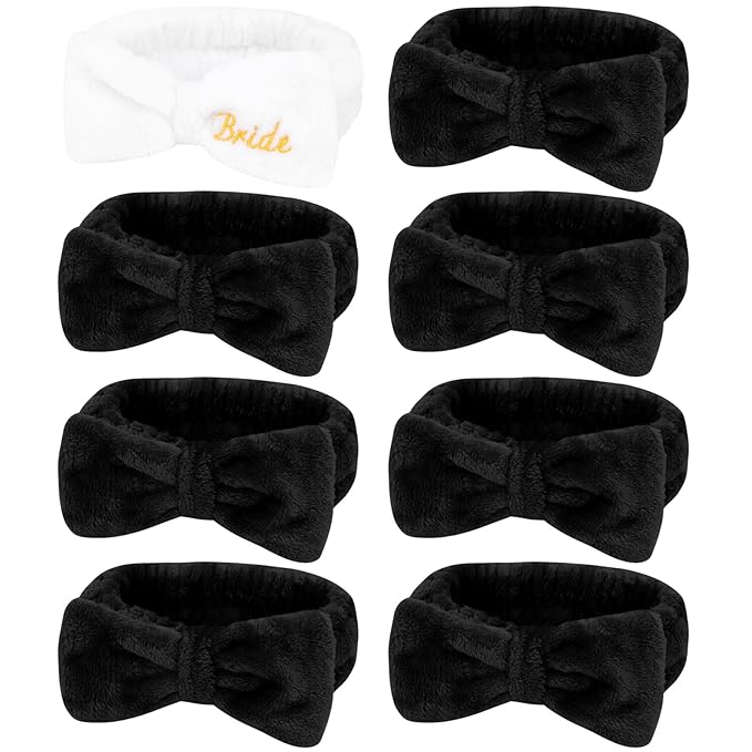 Semato Bachelorette Party Favor Set - Bride & Bridesmaid Spa Headbands (1 Bride + 7 Blue)