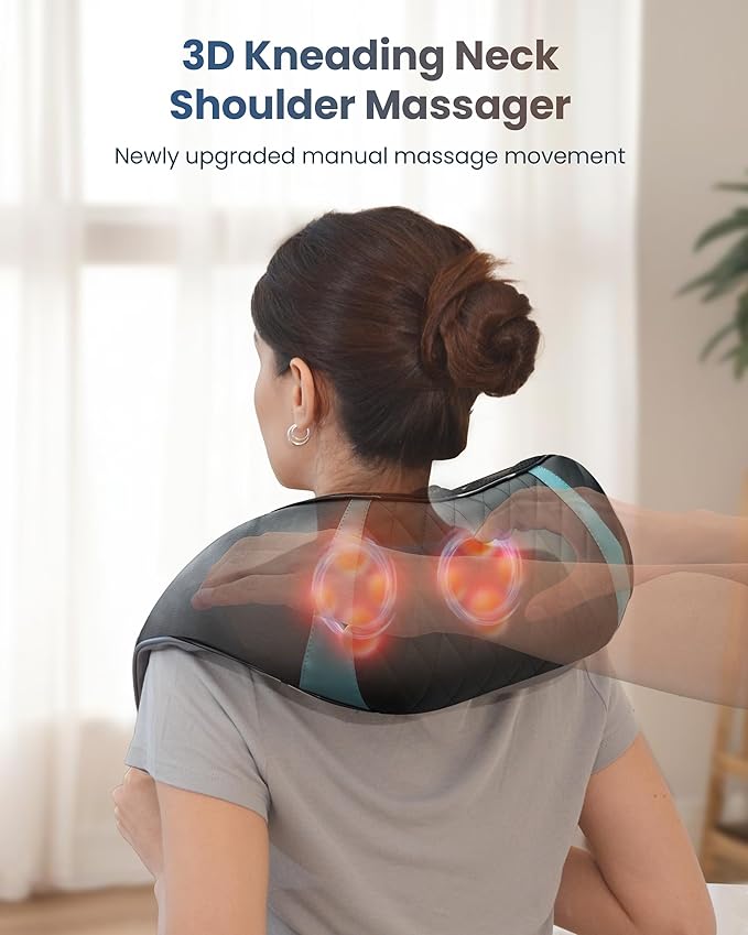 COMFIER Cordless Neck Massager with Heat, Deep Tissue Shiatsu Massage Pillow for Shoulder Back Pain Relief, 3D Kneading Portable Rechargeable Wireless Body Massager
