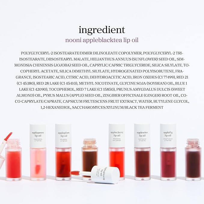 NOONI Korean Lip Oil - Applepeony | Long-Lasting, Moisturizing, Plumping, Revitalizing for Dry Lips, Waterproof, No Peel Off, Hydrating Lip Stain, Stocking Stuffers, Cute Stuff, 0.12 FL Oz
