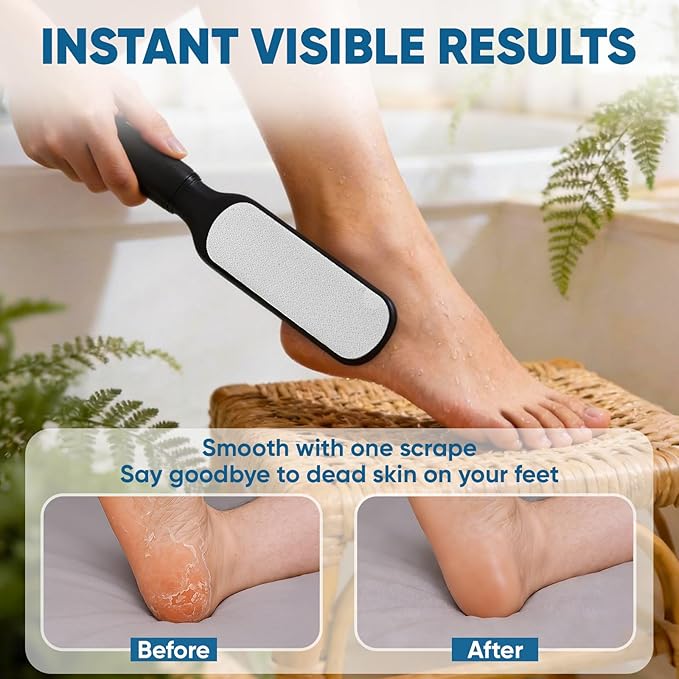 TEAWOO Double Sided Foot File and Callus Remover, Stainless Steel Waterproof Foot Scraper and Foot Rasp for Dead Skin & Hard Heels, 2-in-1 Pedicure Tools for at Home Foot Care