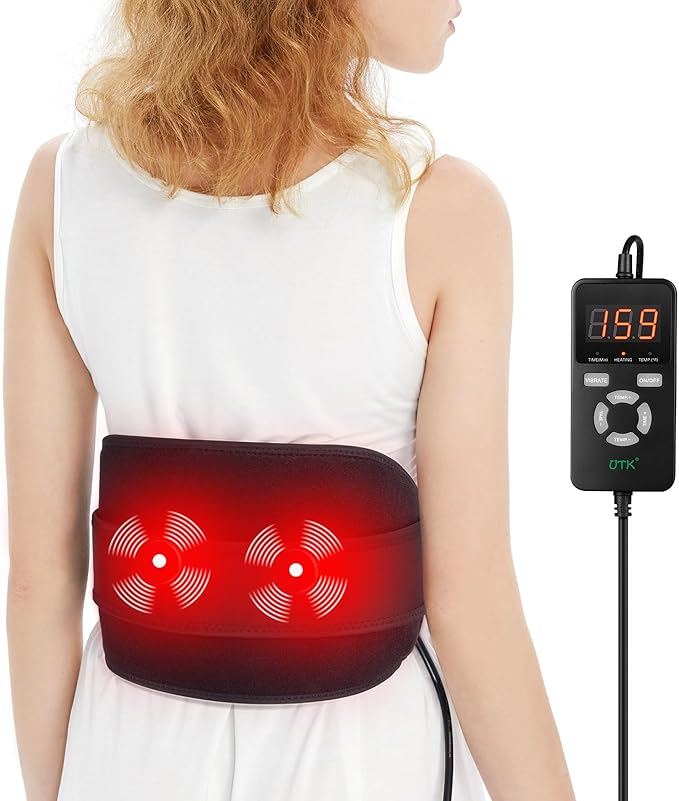 UTK Vibrating Far Infrared Heating Pad for Back Pain Relief, Hot to 159℉, Lower Back Massager Gift for Women Men, FSA-HSA Eligible, 3 Vibration, 16 Timers Auto-Off, 20 Jades, 35-55" Adjustable Size