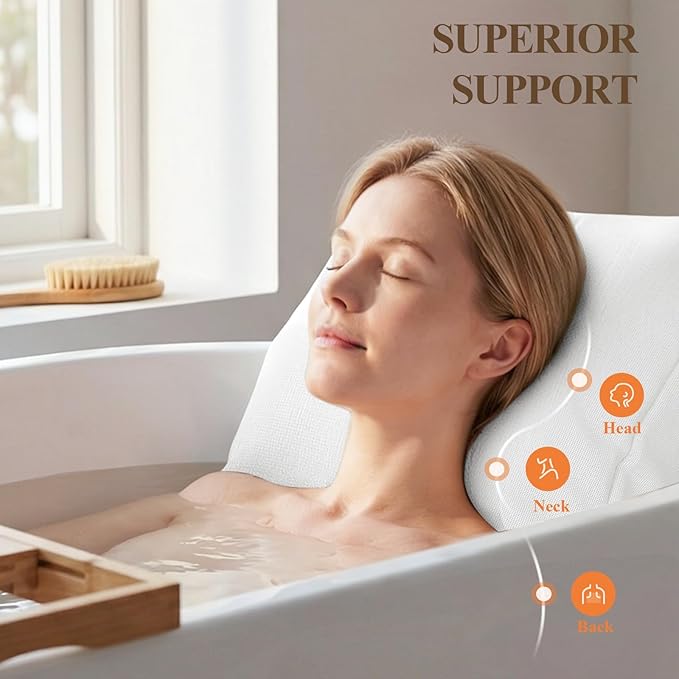 Luxury Bathtub Pillow,Gift for Mother's Day,Head,Neck & Back Support,Quick-Drying 5D Mesh Core,Adjustable Thickness Fits Any Bathtubs,Easy to Maintain,Beige