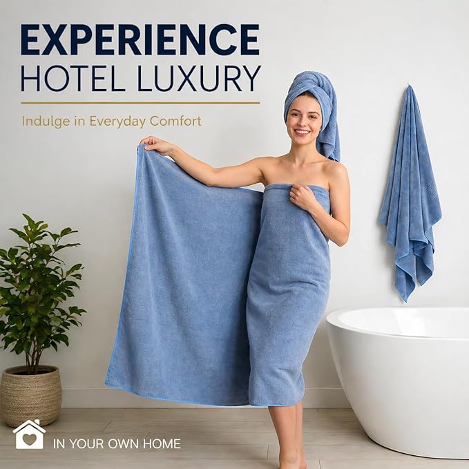 SEISSO 2 Pack Extra Large Bath Towels 63"x35", Bath Sheets for Sensitive Skin 70% Polyester 30% Viscose Fiber from Bamboo, Super Soft, Highly Absorbent & Quick Dry, Oversized Shower Towels
