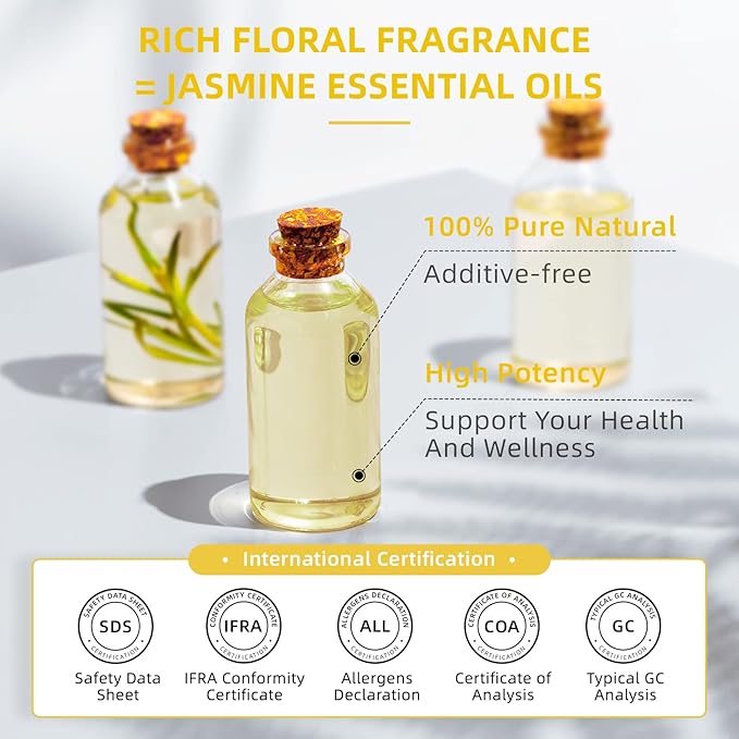 HIQILI 16 Fl Oz Jasmine Essential Oil, 100% Pure Natural for Diffuser, Hair, Skin, Perfume Making - 500ML