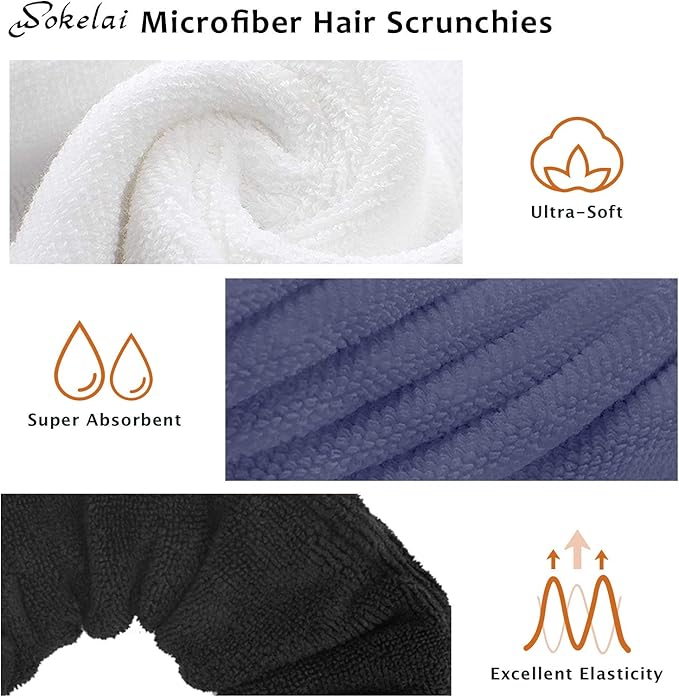 Hair Drying Towel Scrunchies - Terry Cloth Scrunchie Large Microfiber Hair Ties for Frizz Free Women Girls Thick Fuzzy Scrunchy Bobbles Hair Bands Ropes Ponytail Holder Wet Hair Accessories