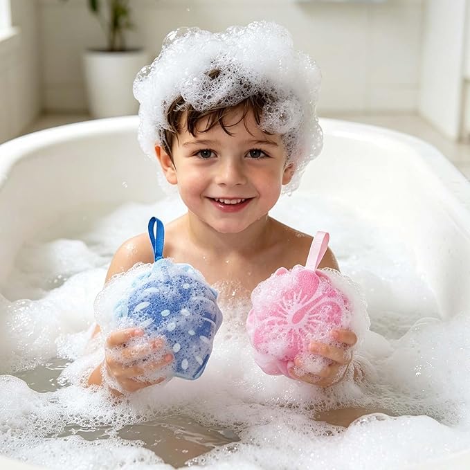 2Pcs Hawaiian Bath Sponge Loofah, Floral Leaf Shower Sponge Gentle Exfoliating Body Brush Tropical Print Bath Loofah,Loofah Sponge for Bathroom Beach Men Women and Children