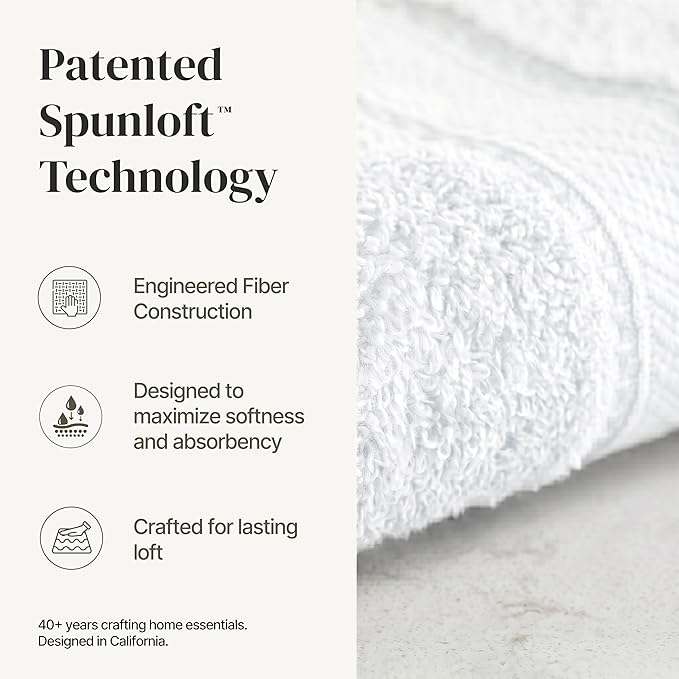 Modern Threads - Spun Loft 6-Piece 100% Combed Cotton Towel Set - Bath Towels, Hand Towels, & Washcloths - Super Absorbent & Quick Dry - 600 GSM - Soft & Plush, White