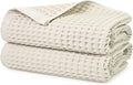 Jacquotha Waffle Bath Towels Set of 2 (Mist White) – Cotton, Quick Dry, Low Lint, 31” x 62” Large Towels for Bathroom Shower Spa Pool
