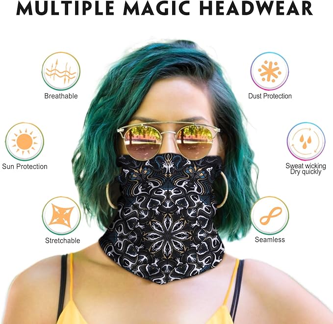 Venswell Neck Gaiter Face Mask Men Women,Seamless Bandana Rave Face Cover Scarf Mask,Balaclava,Headband, Head Wrap,Headwear
