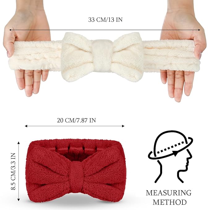 3 Pieces Towel Headbands for Women Makeup Headband for Washing Face Makeup Spa Headband, Microfiber Bowtie Shower Headband for Women(Red, Black, White)