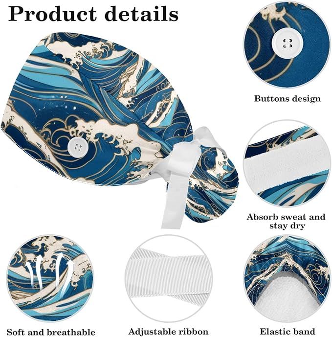Scrub Cap, Nurse Hat, Surgical Cap with Hair Scrunchy