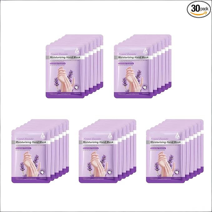 Chicwe 30 Pairs of Hand Masks Moisturizing Glove, Hydrating Hand Masks for Dry Peeling Hands, Exfoliating Collagen Gloves for Smooth Hands (Lavender)