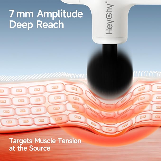HEYCHY Super Mini Massage Gun Deep Tissue, Handheld Muscle Massager with 4 Heads, Percussion Travel Size Massager Gun for Men & Women Back Pain Relief, Quiet for Home, Gym, Office, White