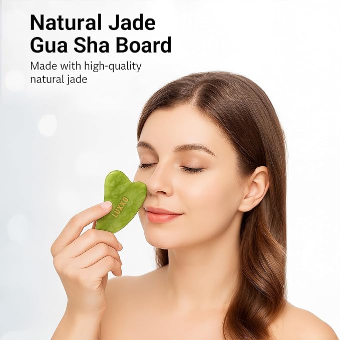100% Natural Facial Massage Roller Jade Roller Gua Sha Set with Box