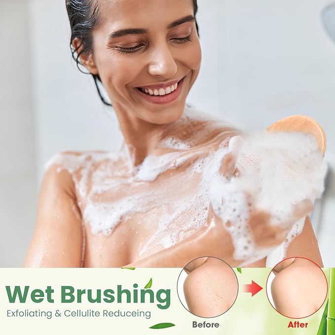 Gejoy 30 Pcs Dry Brushing Body Brush for Lymphatic Drainage Exfoliating Brush with Massage Nodule Dry Skin Body Scrubber Cellulite Shower Circulation Dead Exfoliator (4.92 x 2.56 Inches,Wood Color)