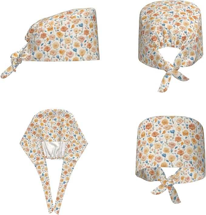Scrub Cap for Women and Men Boho Black Leaf Pattern Adjustable Breathable Sweatband Hat for Work Kitchen Spa Shower Daily Use