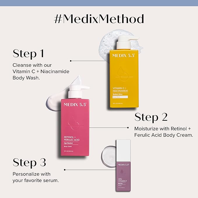MEDIX 5.5 Radiant Glow Vitamin C Body Wash W/ Niacinamide | Citrus Scented Gentle Body & Face Cleanser For Women, Men, Dry Skin, & Smoother-Looking Skin | Removes Dirt, Oil, & Impurities, 15 Fl Oz