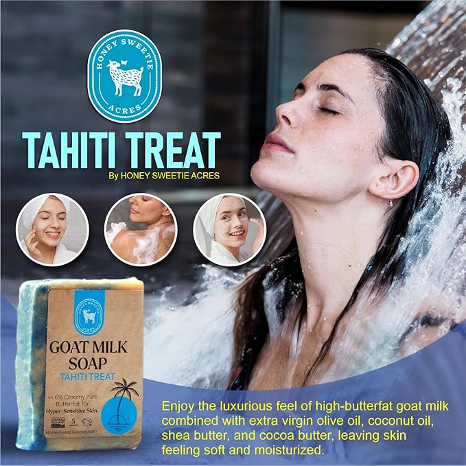 Honey Sweetie Acres Tahiti Treat Goat Milk Soap - Handmade 5 oz Bar, Made with Natural Ingredients, Moisturizing & Gentle, Made in the USA