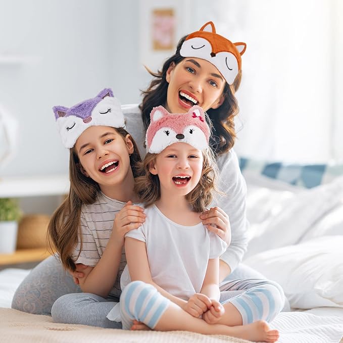Haysandy 3 Pieces Sleep Mask for Kids Girls Cute Cat Sleeping Eye Cover Soft Mask Comfortable Funny Animal Night Eye Blindfold Cover for Kids Girls Women Home Travel(Fox)