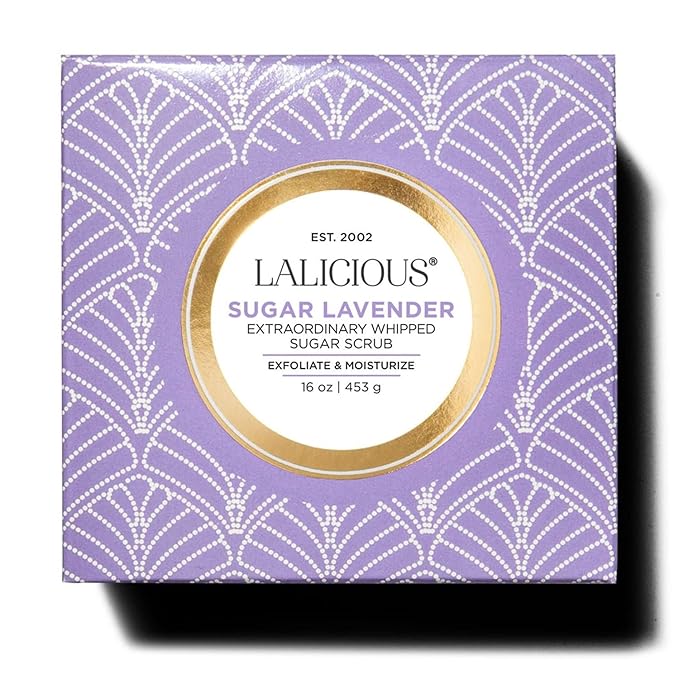 LALICIOUS Sugar Lavender Exfoliating & Moisturizing Body Scrub | Sugar & Coconut Oil | Pre-Shave Scrub for Ingrown Hairs & Razor Bumps | Gently Buffs & Smooths Sensitive Skin | No Parabens Large 16oz