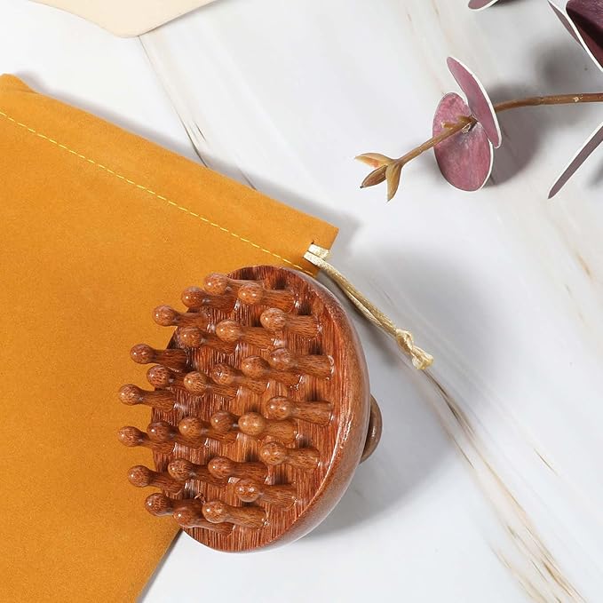 Wooden Scalp Massager & Hair Scrubber - Manual Head Massager with Sandalwood for Scalp Care, Portable Handheld Hair Growth Tool, Comfier Scalp Relaxation Brush for Stress Relief & Spa (Two-Piece Set)