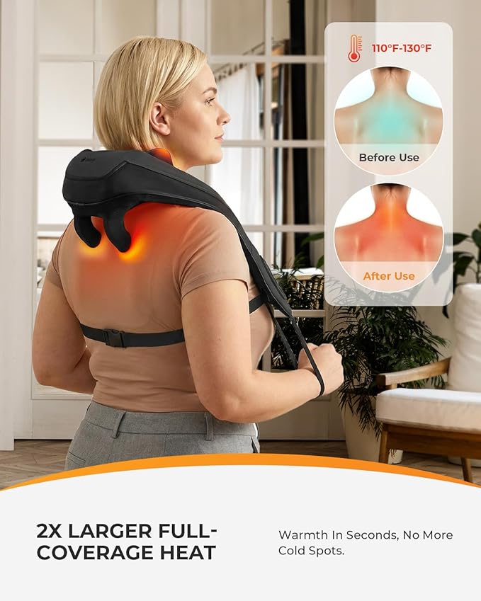 CooCoCo Cordless Neck Massager for Pain Relief Deep Tissue, 6D Shiatsu Shoulder Massager with Heat, Fsa Eligible Kneading Back Massager with Remote Control, HSA Approved Neck Massage for Men Women