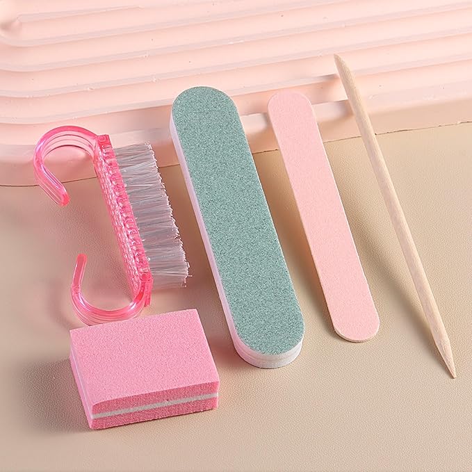 SUTOKAKA 10 Sets Disposable Manicure Prep Kit for Travel Home, Portable Basics 5 in 1 Nail Salon Pedicure Kit, Professional Nail Tool Supplies, Nail File, Mini Buffer, Wood Stick & Handle Grip Brush