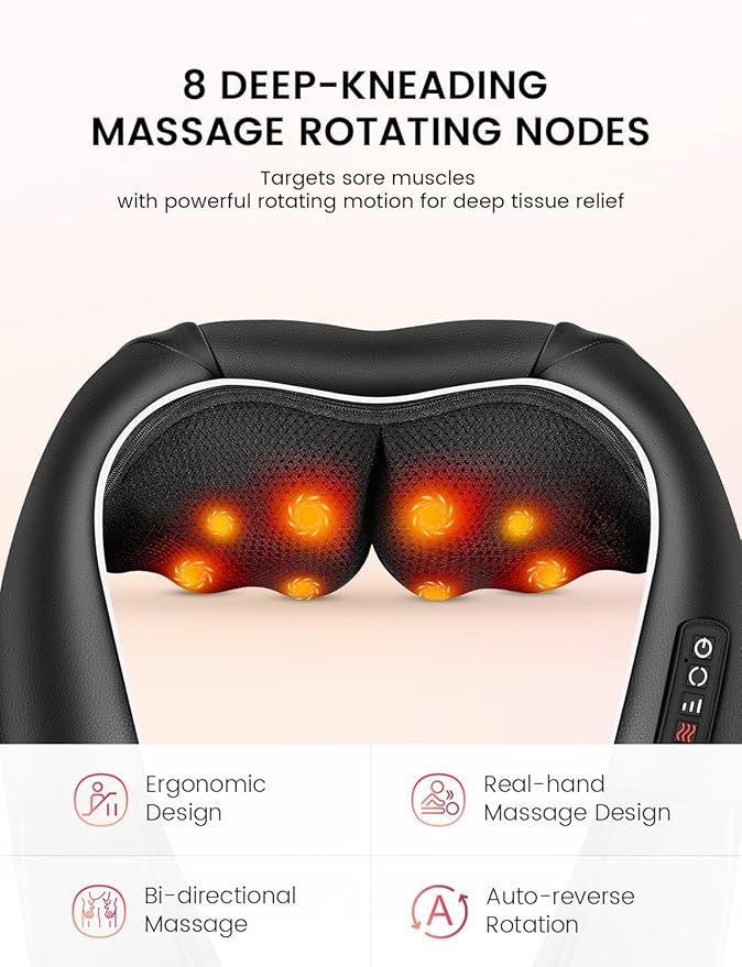 Shiatsu Neck and Back Massager with Heat, Corded Deep Tissue Shoulder Massager for Pain Relief, 3D Kneading Nodes, Eligible for FSAHSA Electric Massage Pillow for Home Office Car, Gift for Men Women