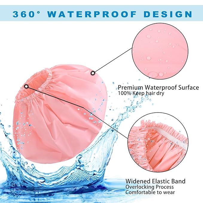 Jumbo Size Shower Cap 2 PCS Waterproof Shower Caps for Women, Extra Large Shower Cap, Reusable Super Large Bath Caps Hair Cap for Long Thick Curly Hair, Locs, Twist Braids - Pink + Blue