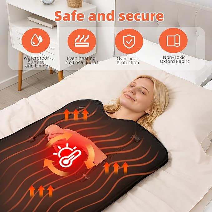 FAHKNS Infrared Sauna Blanket, Foldable Sleep Bag at Home, Portable Sauna Bag for Weight Loss and Detox, Red Light Blanket Full Body with Adjustable 30-60 Mins Timer, 95-176 ℉, 5.8Ft X 2.6 Ft