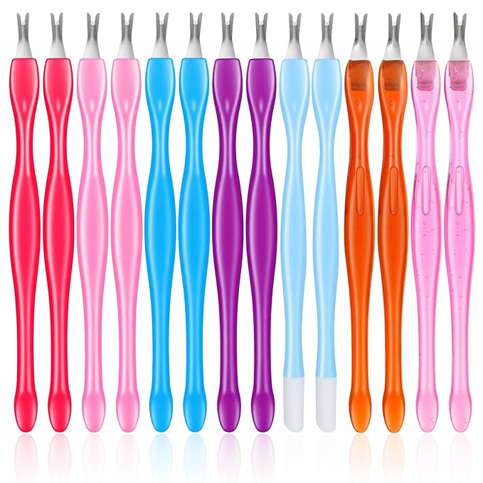 14 Pcs Cuticle Fork, Multicolor Plastic Double Sided Cuticle Trimmer with 7 Colors, Versatile Cuticle Cutter and Trimmer for Nail Care and Craft Projects