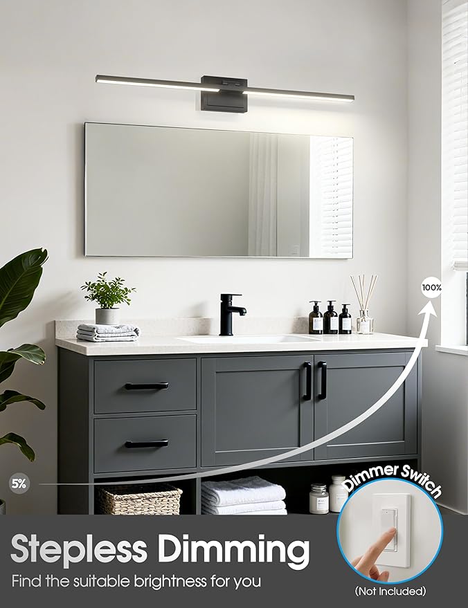 VOLISUN Bathroom Vanity Light 39.4 inch, 5CCT Dimmable, 34W LED Bathroom Light Fixture Over Mirror, Black Bar Vanity Lights for Bathrooms Mirror Cabinets