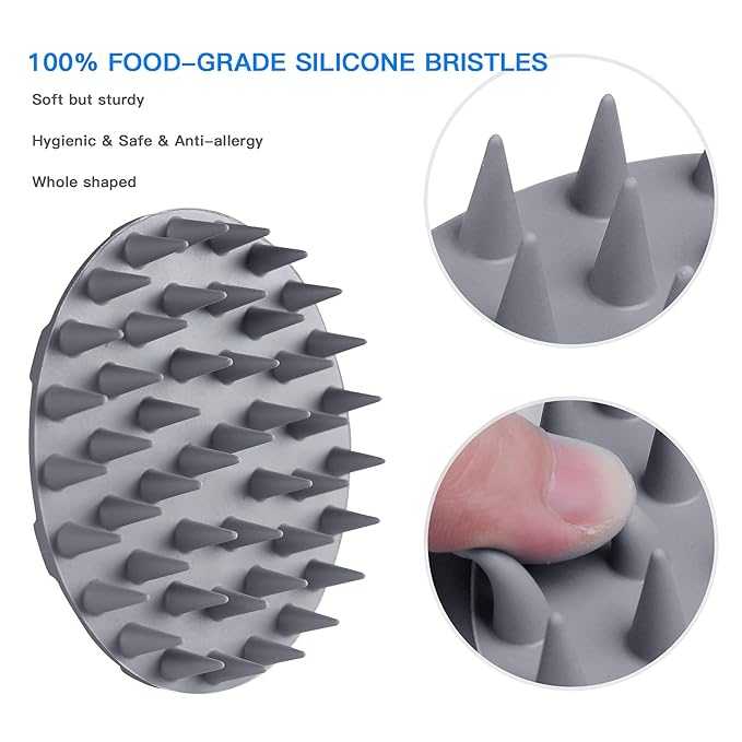 INNERNEED One-piece Scalp Massager Shampoo Brush, Wet & Dry Scalp Care Head Scrubber Hair Washing, Soft Silicone Bristles, for Hair Growth, Dandruff Removal, Comfortable for All Hair Types (Gray)