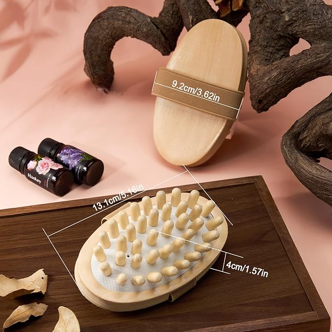 2 PCS Meridian Massage Brushes, Wood Therapy Massage Tools with Essential Oil, Handheld Meridian Brush for Belly Fat, Full Body Relaxation Cellulite Pressure Brushes for Legs, Arms, Back (Beige)