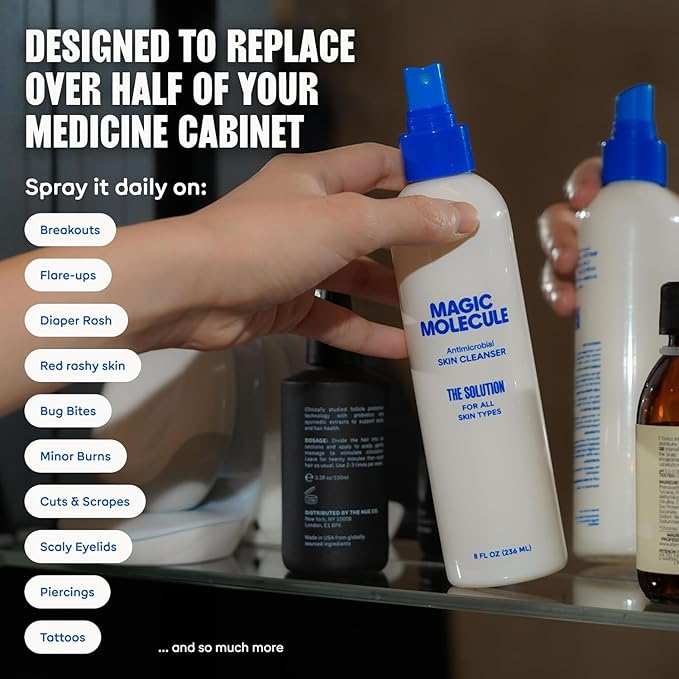 Magic Molecule Hypochlorous Acid Spray for Breakout-Prone Skin, Eczema & Itchy Rashes | Helps 50+ Dermal Issues | For All Skin Types 3.4 oz (Pack of 2) Travel-Friendly