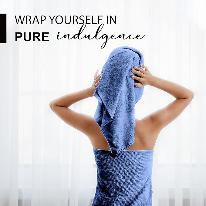 KAHAF COLLECTION 100% Cotton Bath Towels, 24x48 Pack of 6 Towels, Quick Dry, Highly Absorbent, Soft Feel Towel, Gym, Spa, Bathroom, Shower, Pool, Luxury Soft Towels (Blue, 24x48-6 Pack)