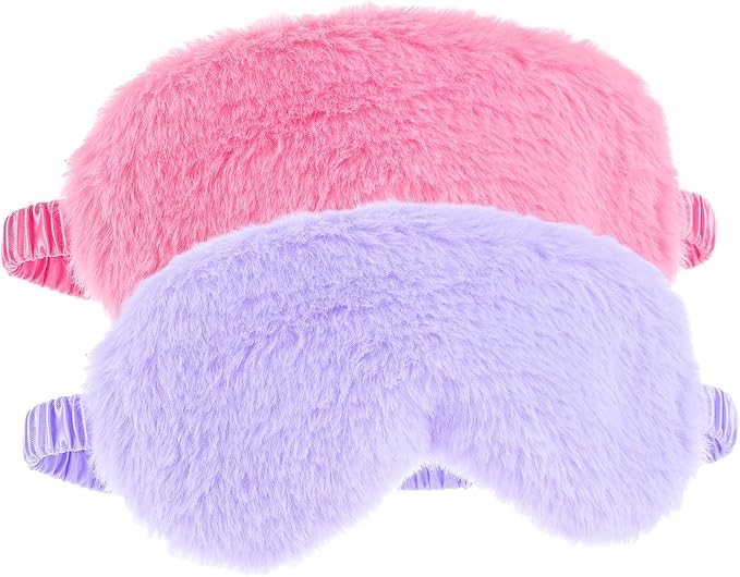 2 Pcs Plush Eye Mask Soft Sleeping Blindfold Eye Cover Comfortable Furry Faux Fur Sleeping Mask Satin Nap Night Eyeshade Cover for Women Men Gift (Rose, Violet)