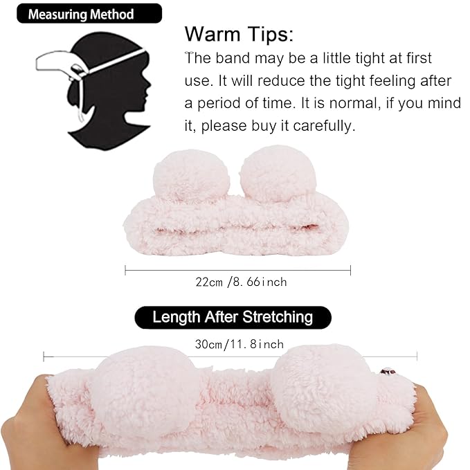 WHAVEL 2PCS Spa Headband - Cute Bear Ears Makeup Headband for Face Wash, Soft Facial Hair Band (Pink, Coffee)