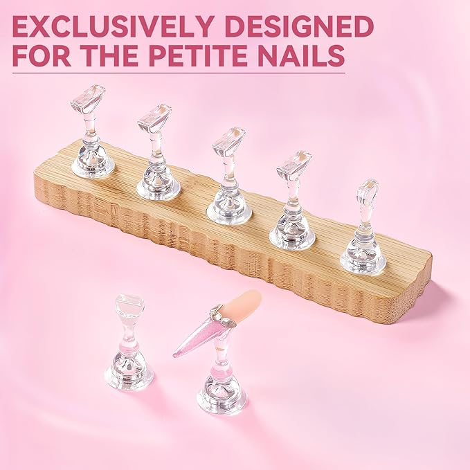 Nail Stand for Press On Nails Art Display Practice 2 Sets, 1 Heart Shaped Acrylic Magnetic Nail Stands, Fake Nail Holder Tips With 200 PCS Double-Sided Tape, Nail Kit Home DIY Salon Supplies