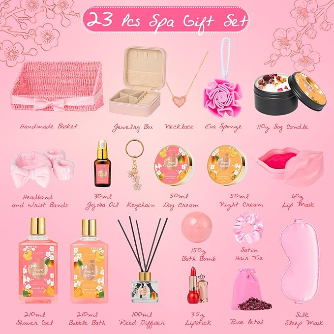 Mother's Day Gift Basket for Women, Gifts for Women - 23-Piece Spa Gift Baskets for Women, Bath and Body Gift Basket for Mom, Spa Kit | Perfect for Holiday, Christmas, Birthday, Valentines Day Gifts