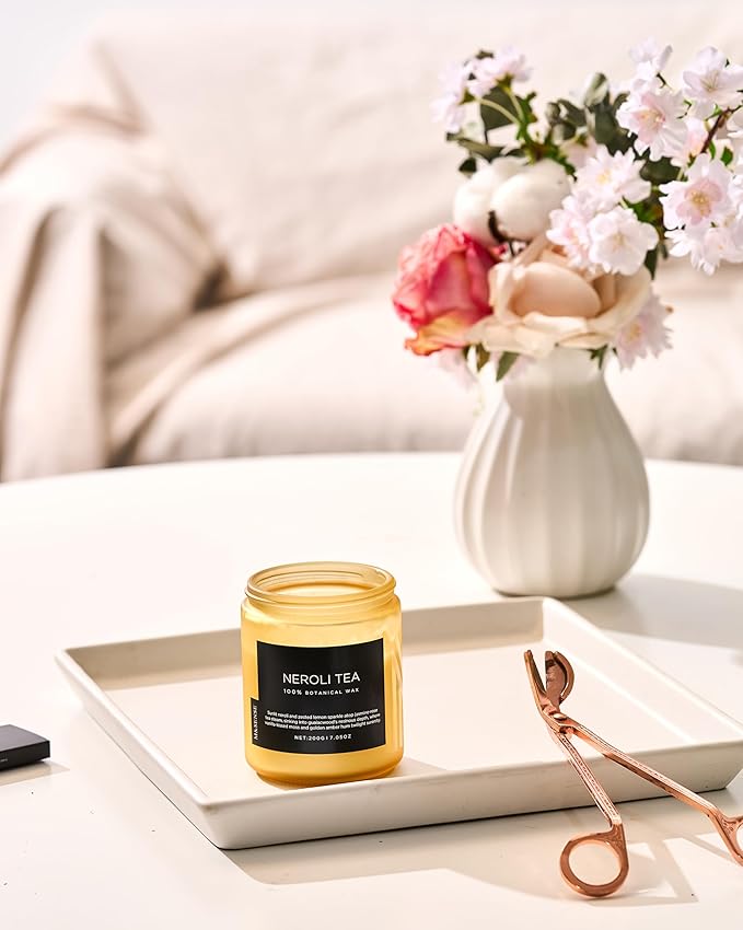 M&SENSE Neroli Tea Scented Candle, 7.05oz Non Toxic Natural Soy Wax, 50 Hours Slow Burning Candle for Women, Slow Burning Home Fragrance Gifts for Stress Relief & Relaxing