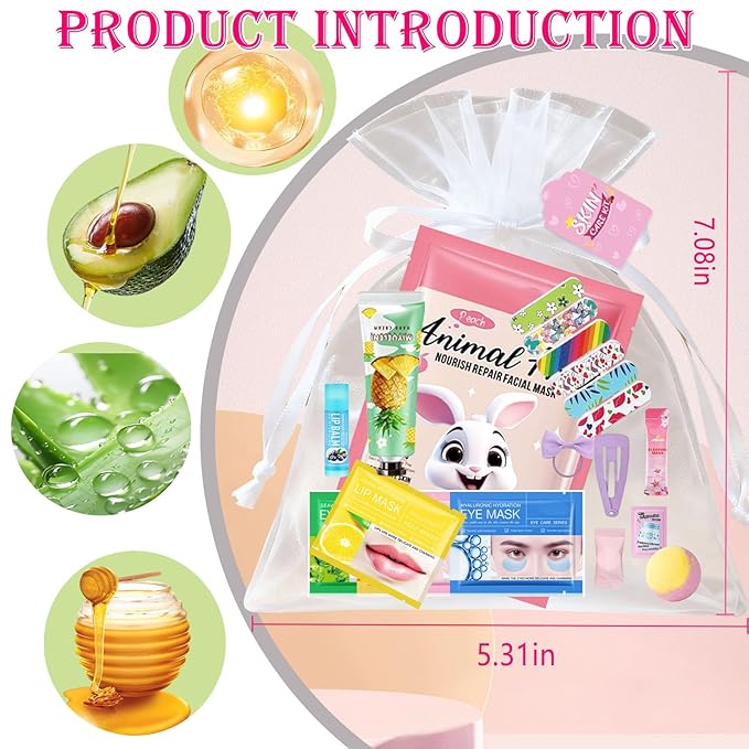 224PCS Spa Party Supplies for Girls, Spa Party Favors Include Face Masks,Hand Cream,Lip Mask,Foot Bath Bombs,Face Cream,Spa Birthday Sleepover Party Supplies Facial Skin Care Set